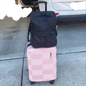 Blush Pink Checkered Carry On Spinner Suitcase